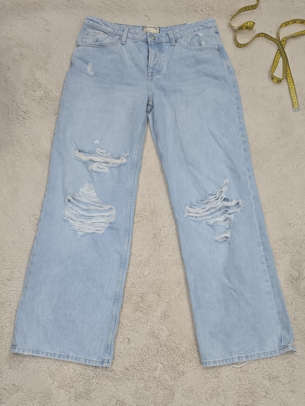 We The Free Light Blue Distressed Wide-Leg Jeans